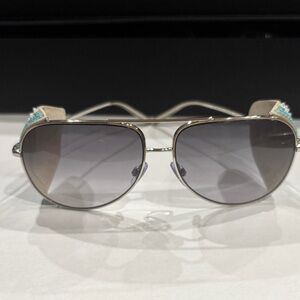 Giorgio Armani kaleidoscope Silver/blue/aviator Sequin/leather blinders AR6005BZ